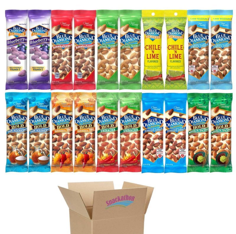 almond variety 10 flavors 2 bags each flavor 15 ounce pack of 20 snackathon 311962