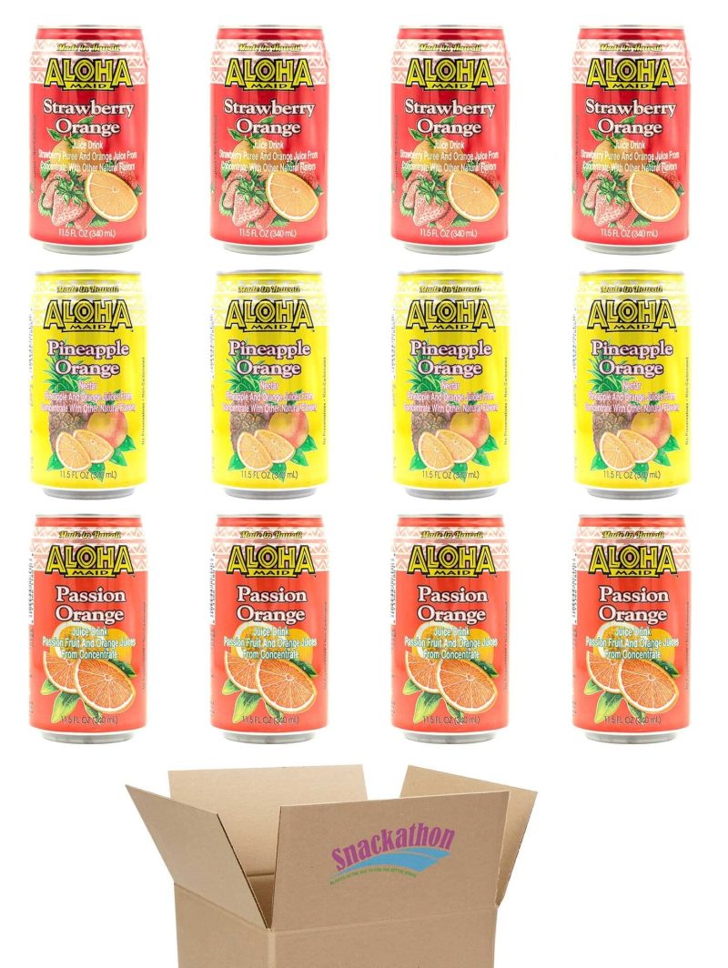 Aloha Maid Drinks, Variety, 4 Cans per Flavor, Total 12 Cans Snackathon Orange 11.5 Fl Oz (Pack of 12)