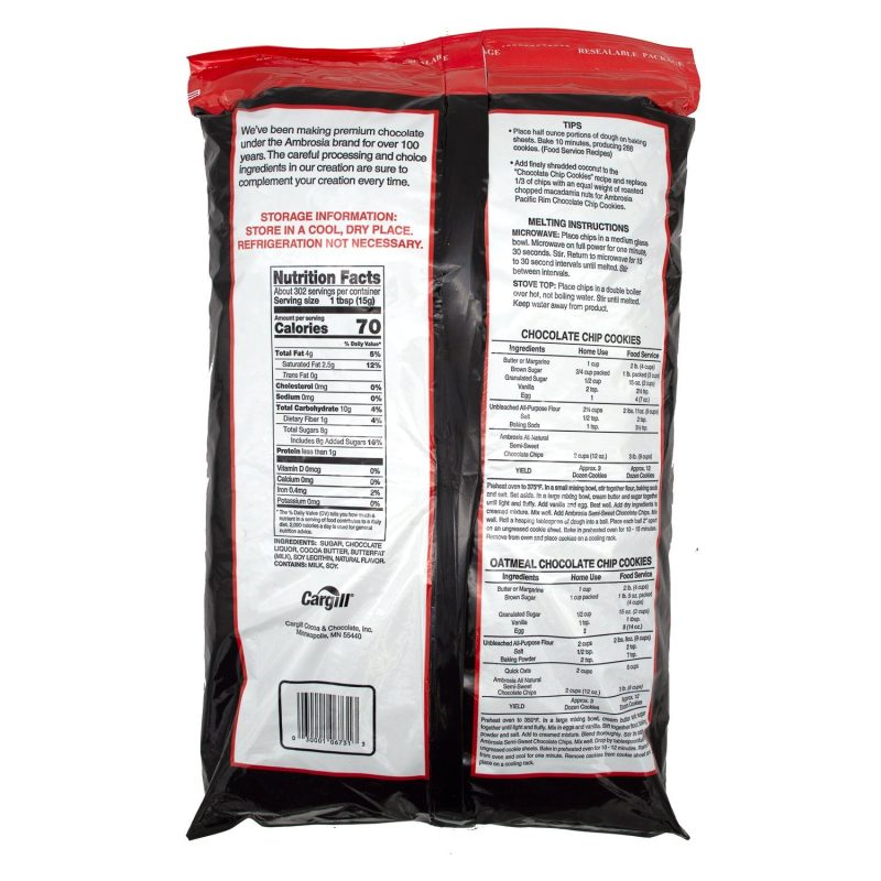 ambrosia semi sweet chocolate chips 10 pound meltable cargill cocoa and chocolate 509934