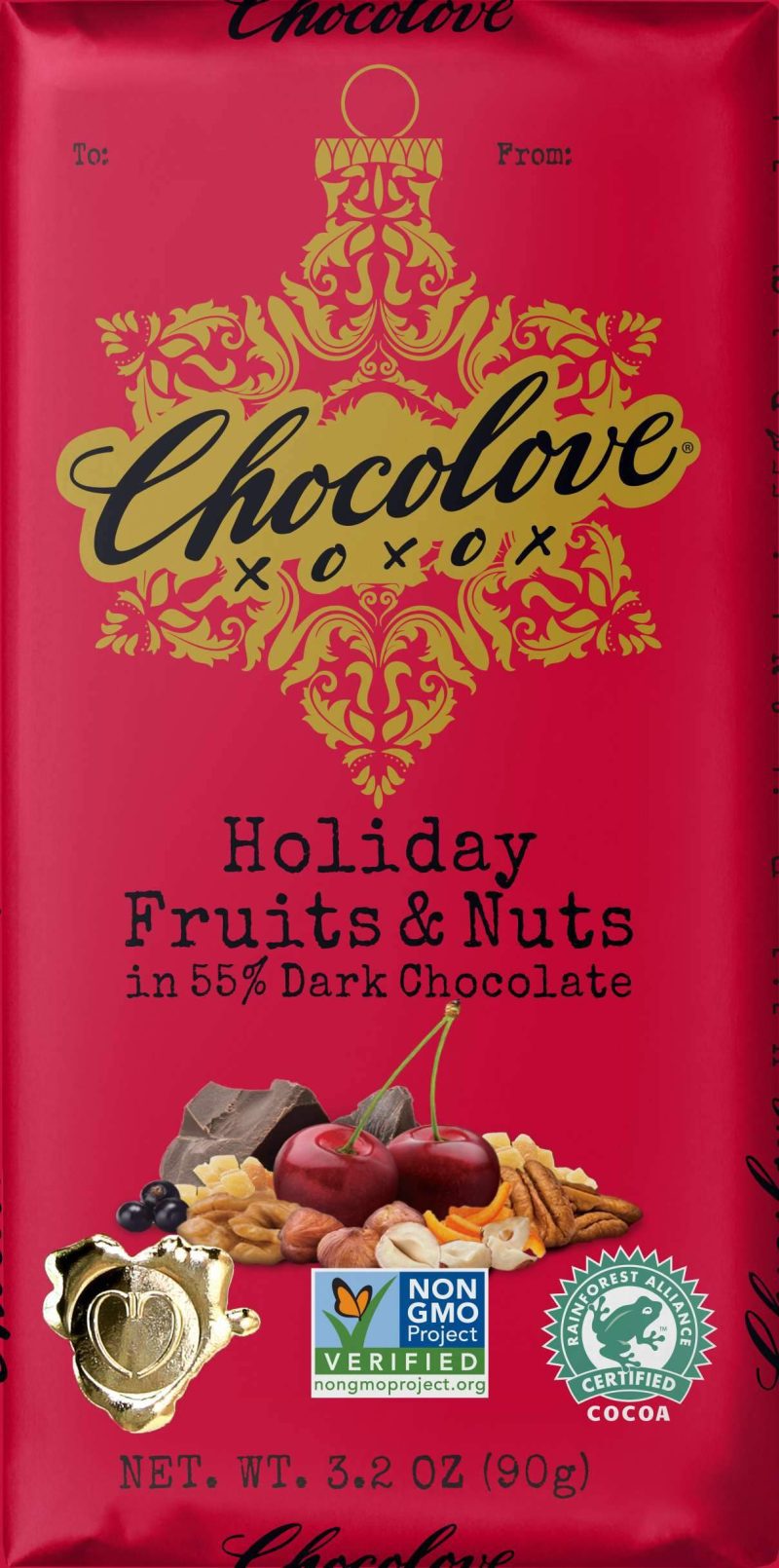 Chocolove Premium Chocolate Bars Meltable Chocolove Holiday Fruits & Nuts 3.2 Ounce