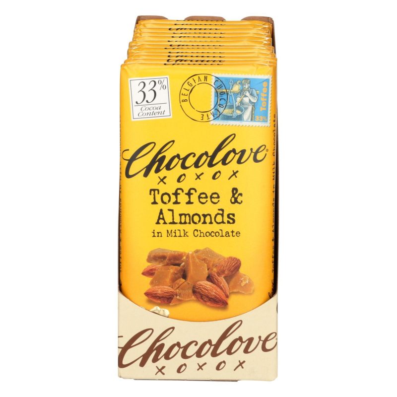 Chocolove Premium Chocolate Bars Meltable Chocolove Toffee & Almonds - Milk 3.2 Oz-12 Count