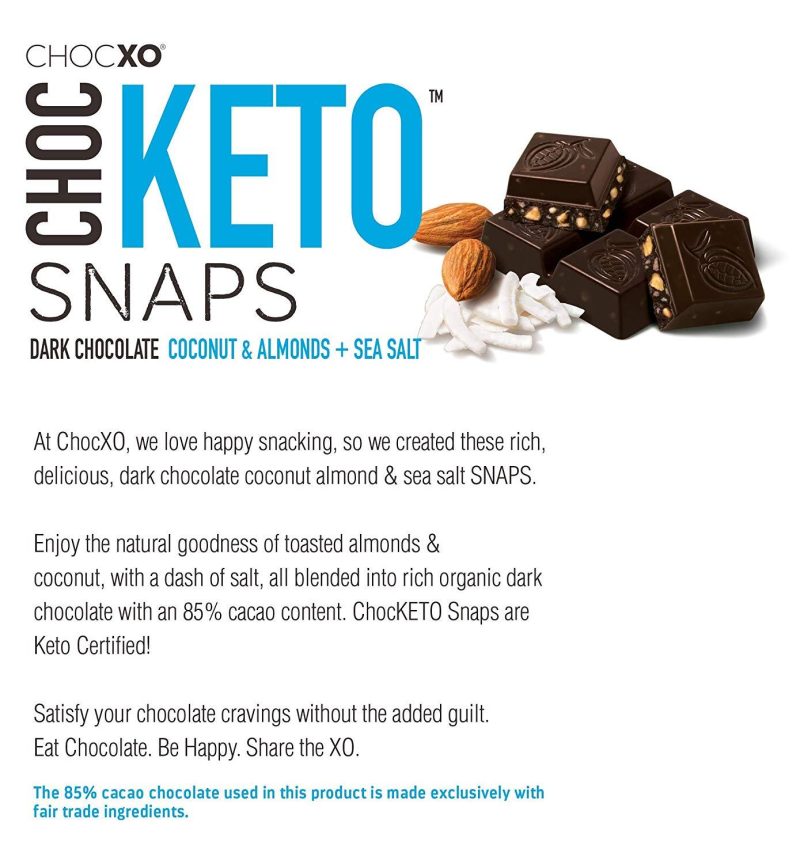 chocxo chocketo dark chocolate coconut almond sea salt keto snaps 148 ounce chocxo 227538