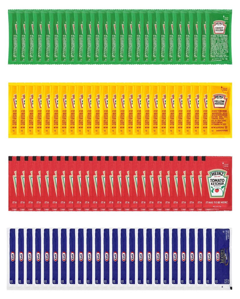 condiment packets on the go ketchup mustard relish mayo 25 packets each 100 packets total snackathon foods 549383