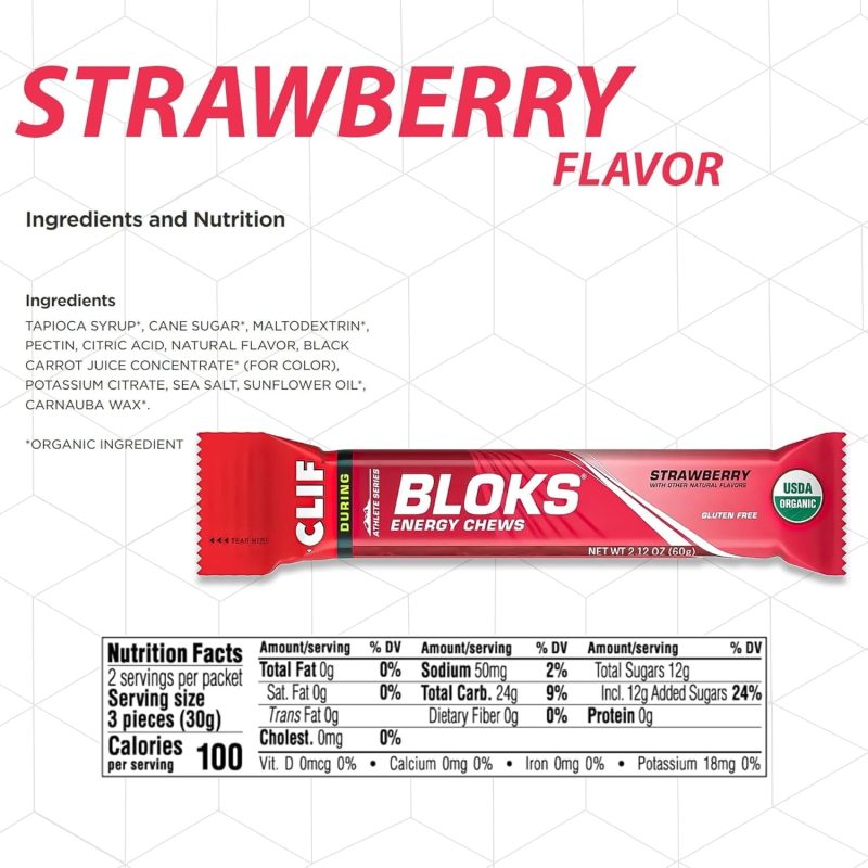 energy chews clif bloks pack of 6 strawberry flavor clif bar 566870