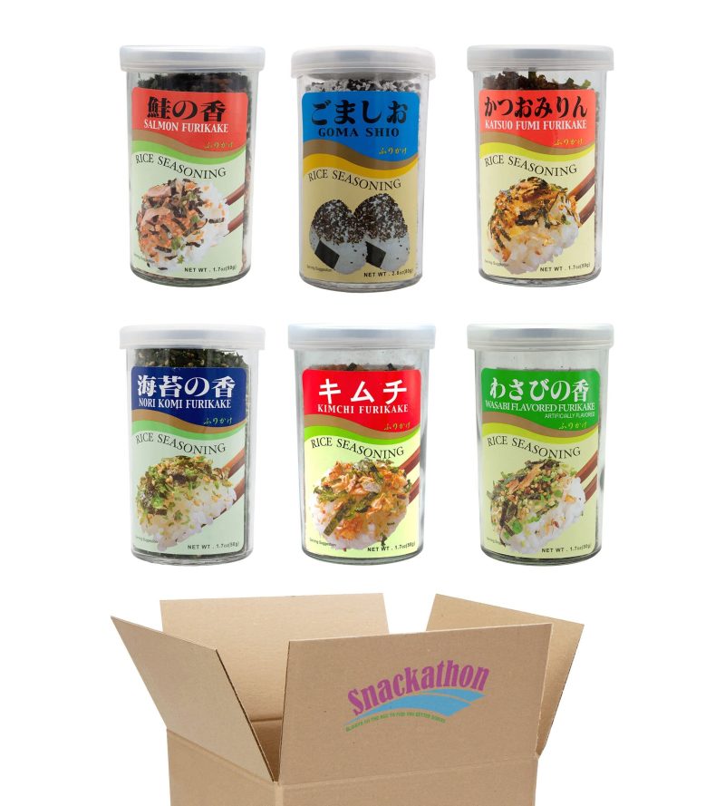 Furikake Rice Seasoning, 6 Staples, Nori Komi, Kimchi, Wasabi, Salmon, Katsuo, Goma, 1 each Flavor Snackathon