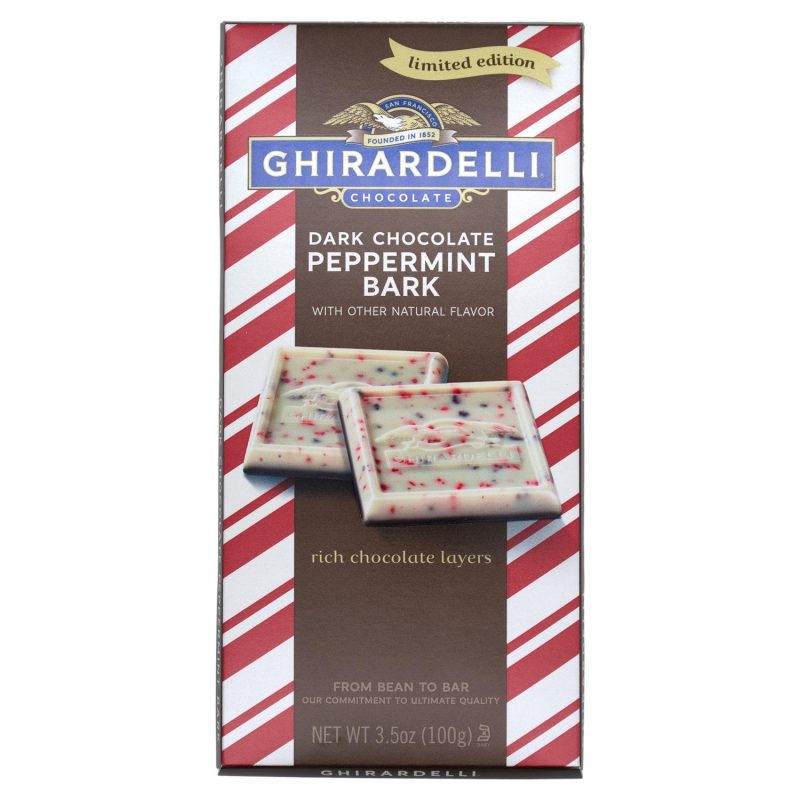 Ghirardelli Chocolate Squares & Bars Meltable Ghirardelli Peppermint Bark with Dark Chocolate Bar 3.5 Ounce