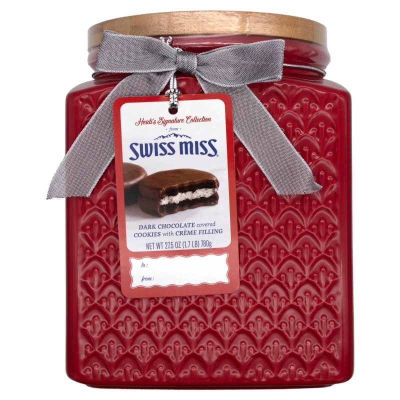 Heidi's Signature Collection, Dark Chocolate Covered Cookies With Creme Filling in Ceramic Jar Meltable Swiss Miss 27.5 Ounce