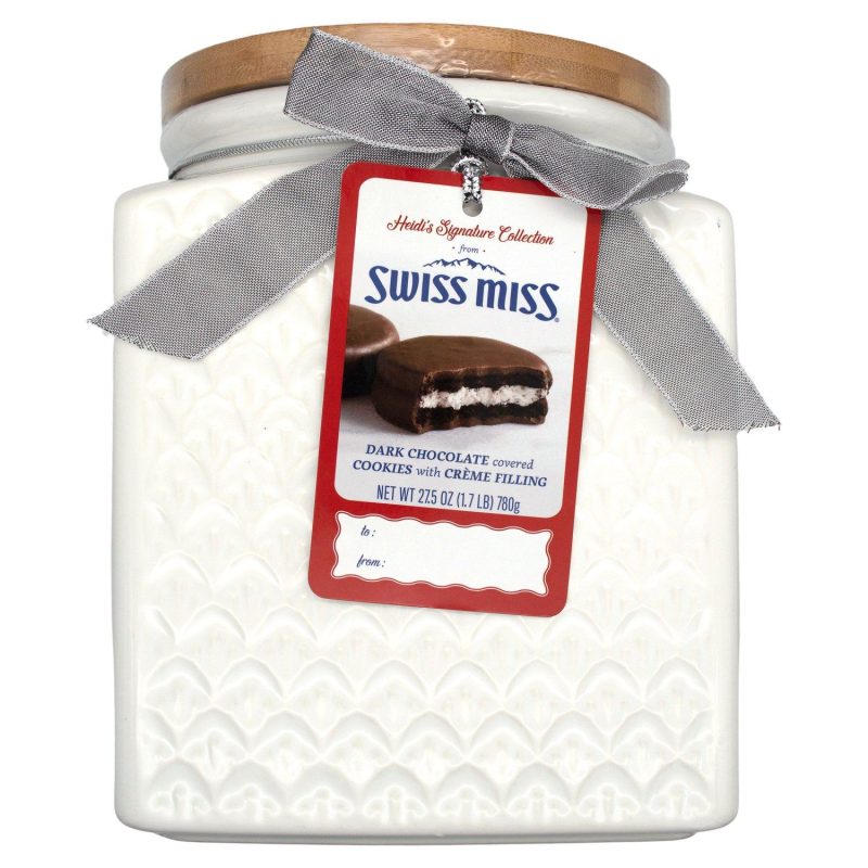 heidis signature collection dark chocolate covered cookies with creme filling in ceramic jar meltable swiss miss 667665