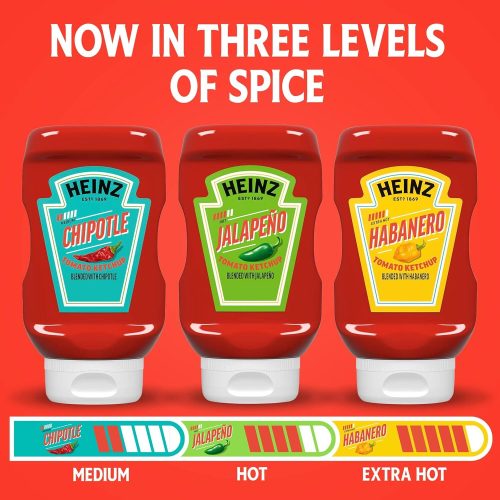 heinz spicy ketchup variety pack 3 flavors chipotle jalapeno habanero 14 ounce each pack of 3 snackathon 663815