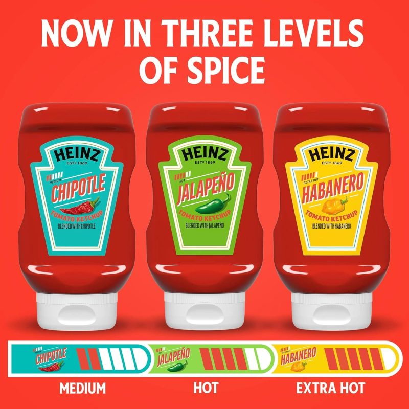 heinz spicy ketchup variety pack 3 flavors chipotle jalapeno habanero 14 ounce each pack of 3 snackathon 663815