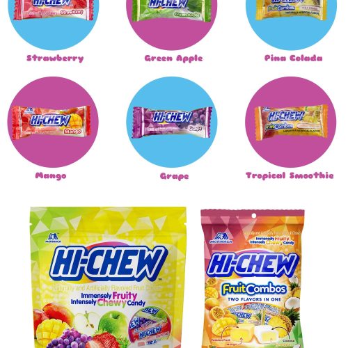 hi chew 6 flavors bulk 165 pieces 2 pound hi chew fruit strawberry mango green apple grape tropical smoothie pina colada snackathon 597645