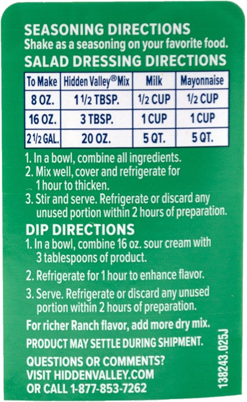 hidden valley original ranch seasoning salad dressing mix shaker hidden valley 713762