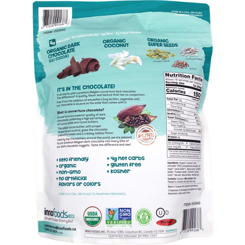 innofoods organic dark chocolate nuggets meltable innofoods 306880