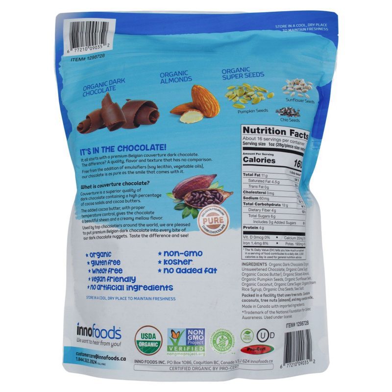 innofoods organic dark chocolate nuggets meltable innofoods 607847