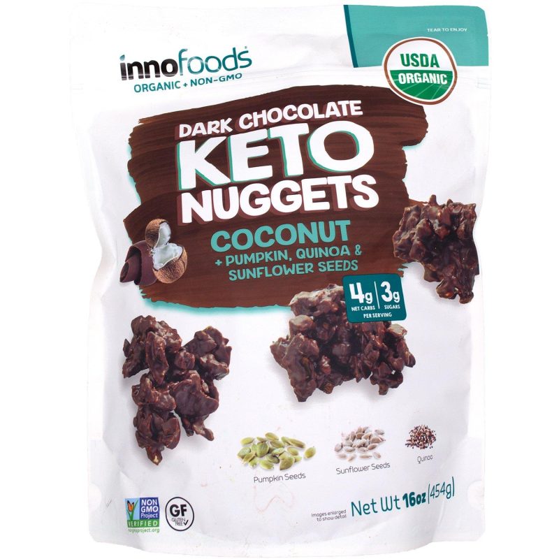 InnoFoods Organic Dark Chocolate Nuggets Meltable InnoFoods Keto Coconut 16 Ounce