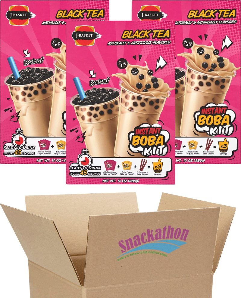 instant boba bubble pearl milk tea kit with authentic tapioca boba straws included 9 servings black tea 9 servings snackathon 517438