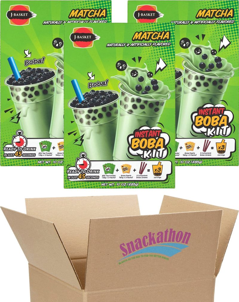 instant boba bubble pearl milk tea kit with authentic tapioca boba straws included 9 servings matcha 9 servings snackathon 754862