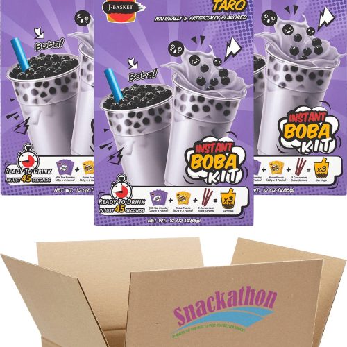 instant boba bubble pearl milk tea kit with authentic tapioca boba straws included 9 servings taro 9 servings snackathon 431549