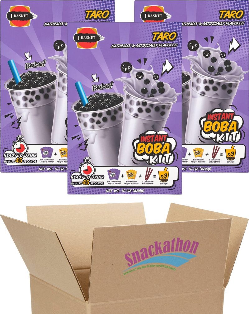 instant boba bubble pearl milk tea kit with authentic tapioca boba straws included 9 servings taro 9 servings snackathon 431549