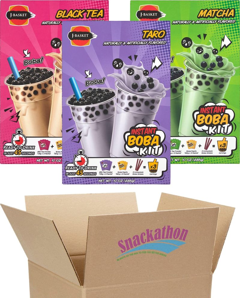 instant boba bubble pearl milk tea kit with boba straws included variety taro black tea matcha 9 total servings snackathon 205711