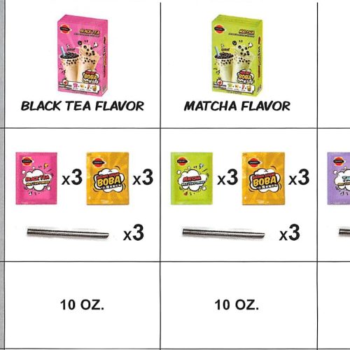 instant boba bubble pearl milk tea kit with boba straws included variety taro black tea matcha 9 total servings snackathon 402387