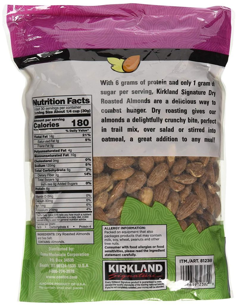 kirkland signature dry roasted almonds seasoned with sea salt 25 lbs kirkland signature 986727