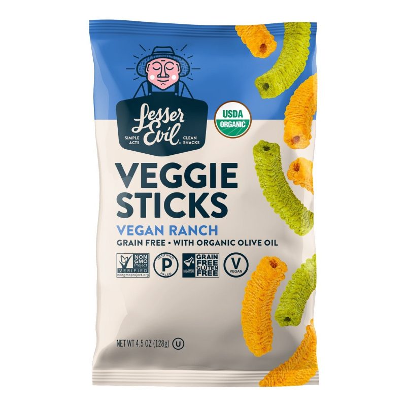 LesserEvil Organic Veggie Sticks LesserEvil Vegan Ranch 4.5 Ounce