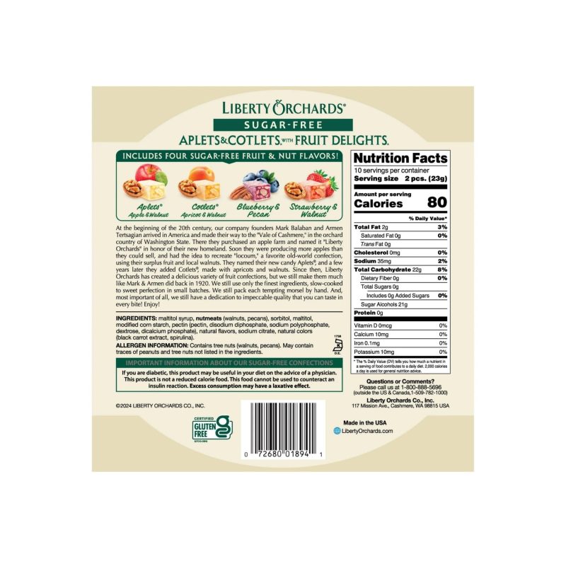 liberty orchards sugar free aplets cotlets 8 ounce liberty orchards 567335