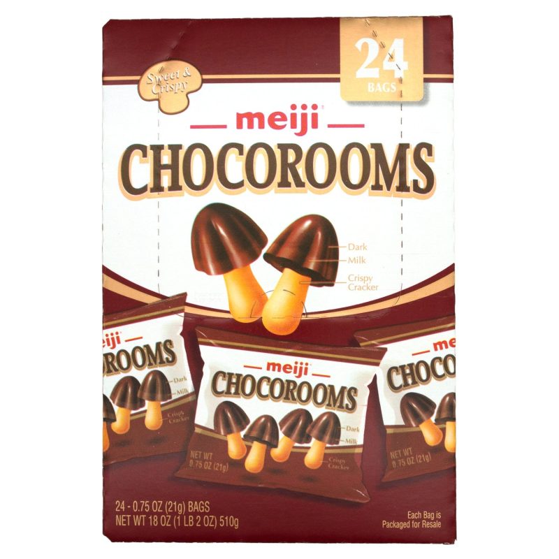 Meiji Chocorooms Crispy Cracker Meltable Meiji Milk and Dark Chocolate 0.75 Oz-24 Count