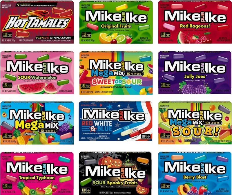 mike and ike chewy candy theater box variety 12 flavors 425 ounce snackathon 946466