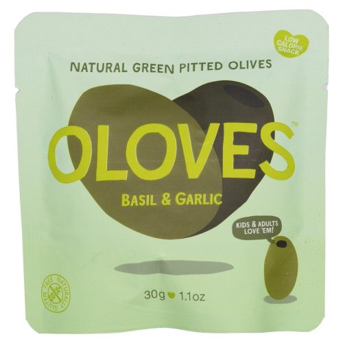 OLOVES Natural Whole Pitted Olives Elma Farms Basil & Garlic 1.1 Ounce 