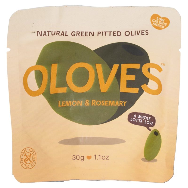 OLOVES Natural Whole Pitted Olives Elma Farms Lemon & Rosemary 1.1 Ounce