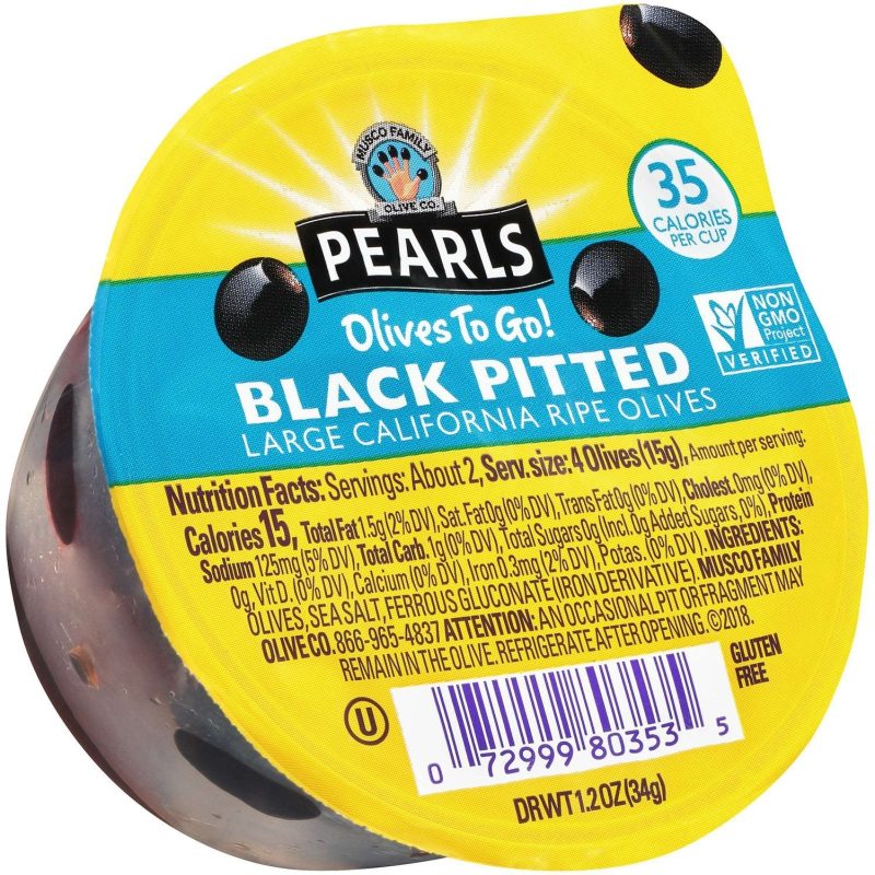 Pearls Olives To Go Cups Pearls Black Pitted 1.2 Ounce