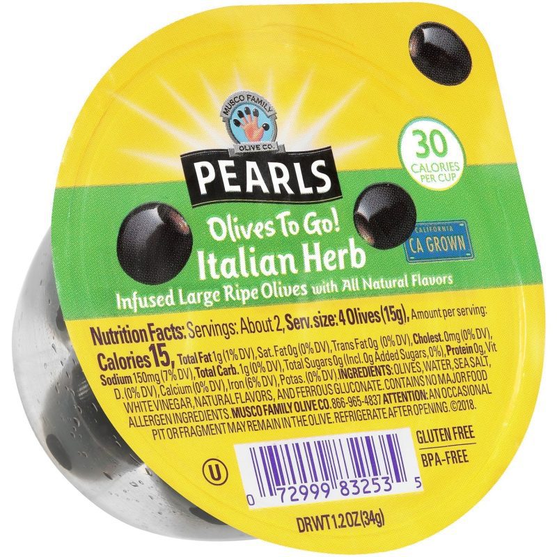 Pearls Olives To Go Cups Pearls Italian Herb 1.2 Ounce