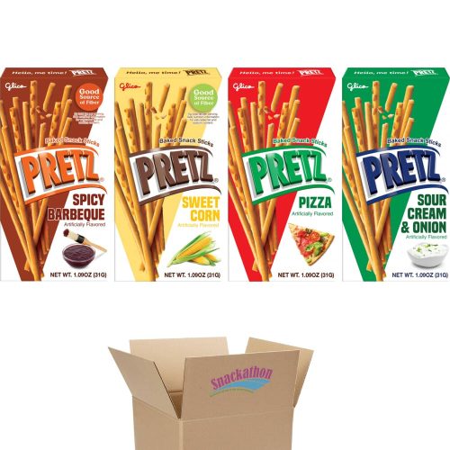 Pretz Biscuit Stick Variety Pack, Pizza, Spicy Barbeque, Sour Cream & Onion, Sweet Corn 1.09 Ounce Each (Pack of 4, 4 Classic) Snackathon