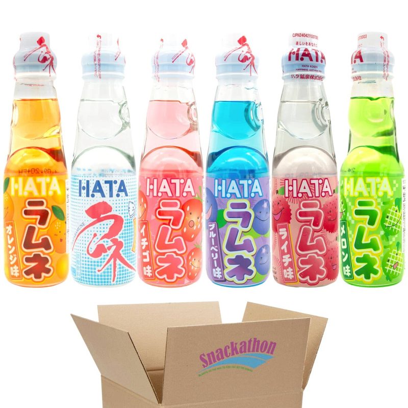 ramune japanese soda variety pack 6 marble soda blueberry lychee original strawberry orange melon 1 each 676 fluid ounce snackathon 969927