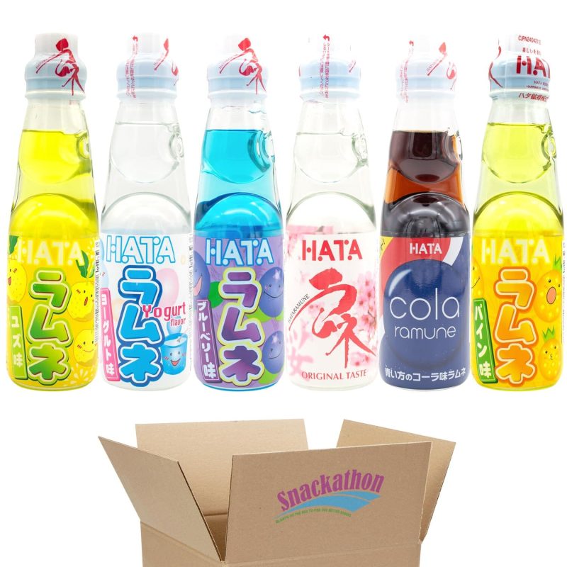 ramune japanese soda variety pack 6 marble soda pineapple yuzu cola sakura blueberry yogurt 1 each 676 fluid ounce snackathon 678716