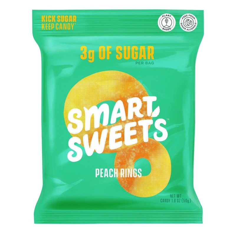 SmartSweets Gummy Candy Snackathon Foods Peach Rings 1.8 Ounce