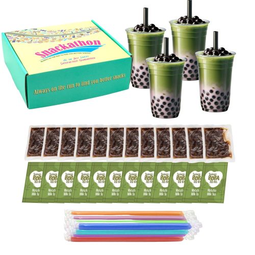 Snackathon Instant Boba Bubble Pearl Milk Tea Kit with Authentic Brown Sugar Tapioca Boba, Ready in Under One Minute, Straws Included Snackathon Matcha 12 Servings 