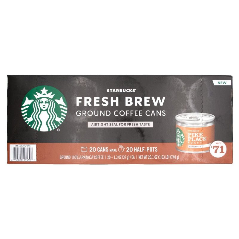 Starbucks Fresh Brew Ground Coffee Cans Starbucks Pike Place 1.3 Ounce-20 Count