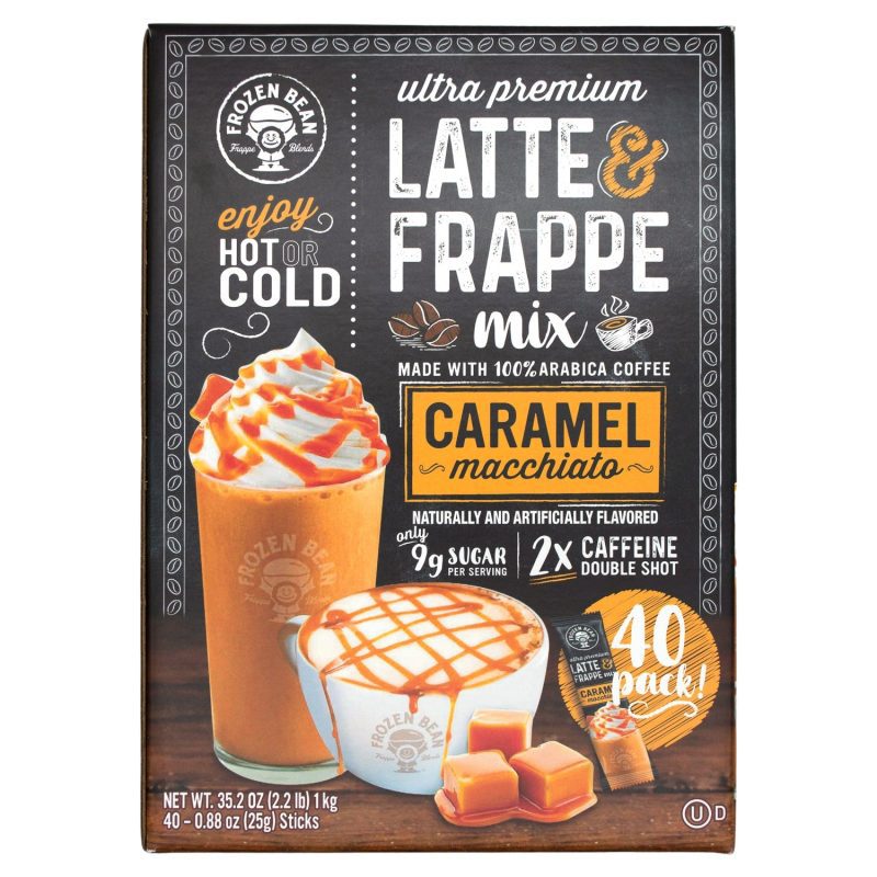 The Frozen Bean Latte Frappe Mix Snackathon Foods Caramel Macchiato 0.88 Oz-40 Count