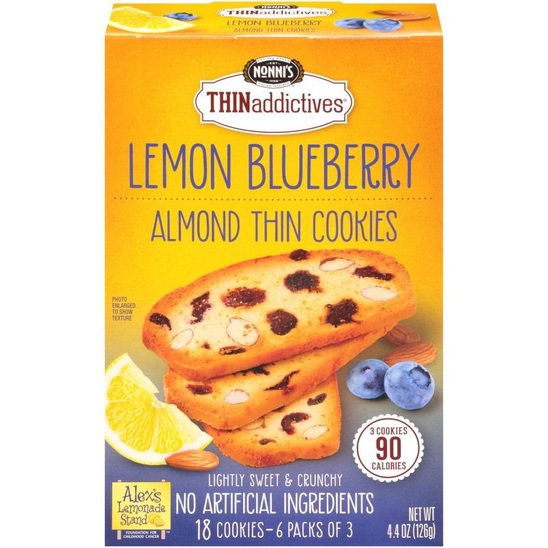 THINaddictives Almond Thin Cookies Nonni's Lemon Blueberry 18 Cookies