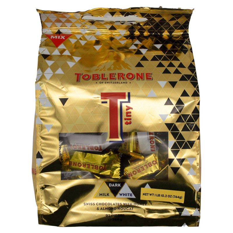 Toblerone Swiss Chocolate with Honey & Almond Nougat Meltable Toblerone Tiny 26.2 Oz-93 Pieces-Milk, Dark, White