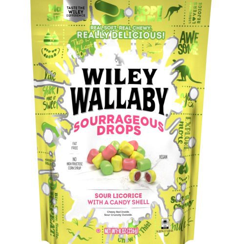 Wiley Wallaby Licorice Wiley Wallaby Sourrageous Drops 8 Ounce 