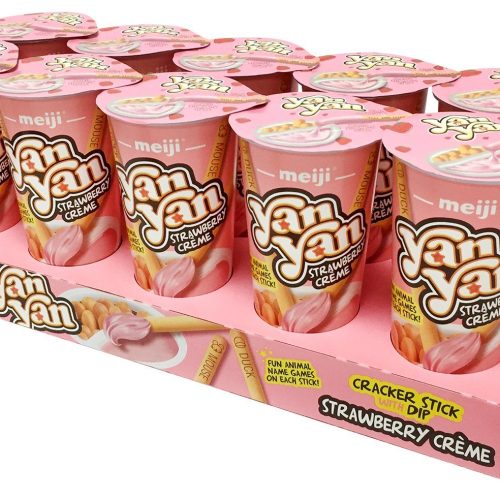 Yan Yan Cracker Stick with Dip Meiji Strawberry Crème 2 Oz-10 Count 