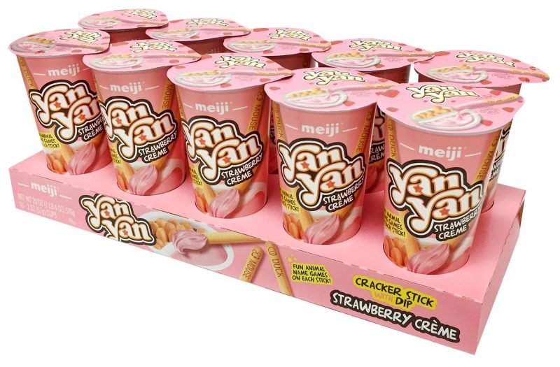 Yan Yan Cracker Stick with Dip Meiji Strawberry Crème 2 Oz-10 Count